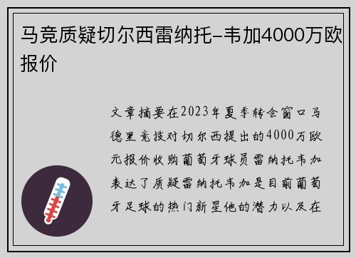 马竞质疑切尔西雷纳托-韦加4000万欧报价