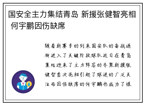 国安全主力集结青岛 新援张健智亮相 何宇鹏因伤缺席